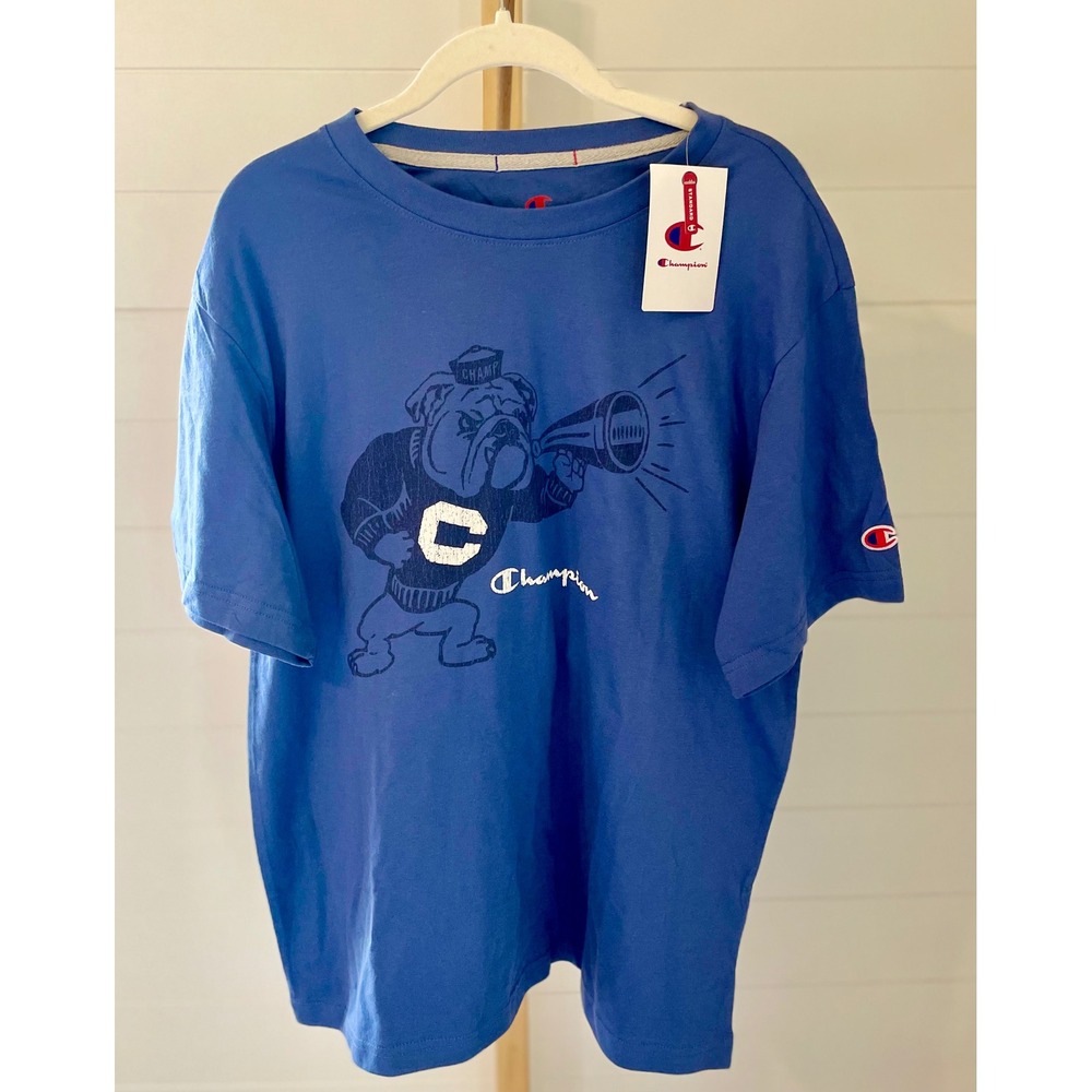 Champion Mens Heritage Bulldog Graphic T-Shirt Blue Short Sleeve Crew Neck NEW L